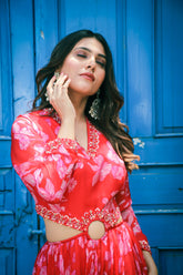 Floral Gown with Handwork Neckline